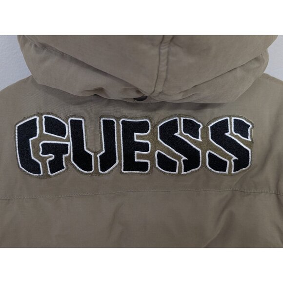 Guess Mid-Length Puffer Jacket Down Hooded Boys Sz 8 Patches Spellout - Picture 7 of 16